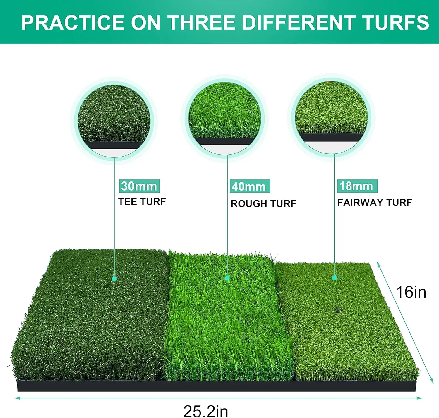Golf Hitting Mat – Thickened Practice Turf with Non-Slip Rubber Backing - close-up detail