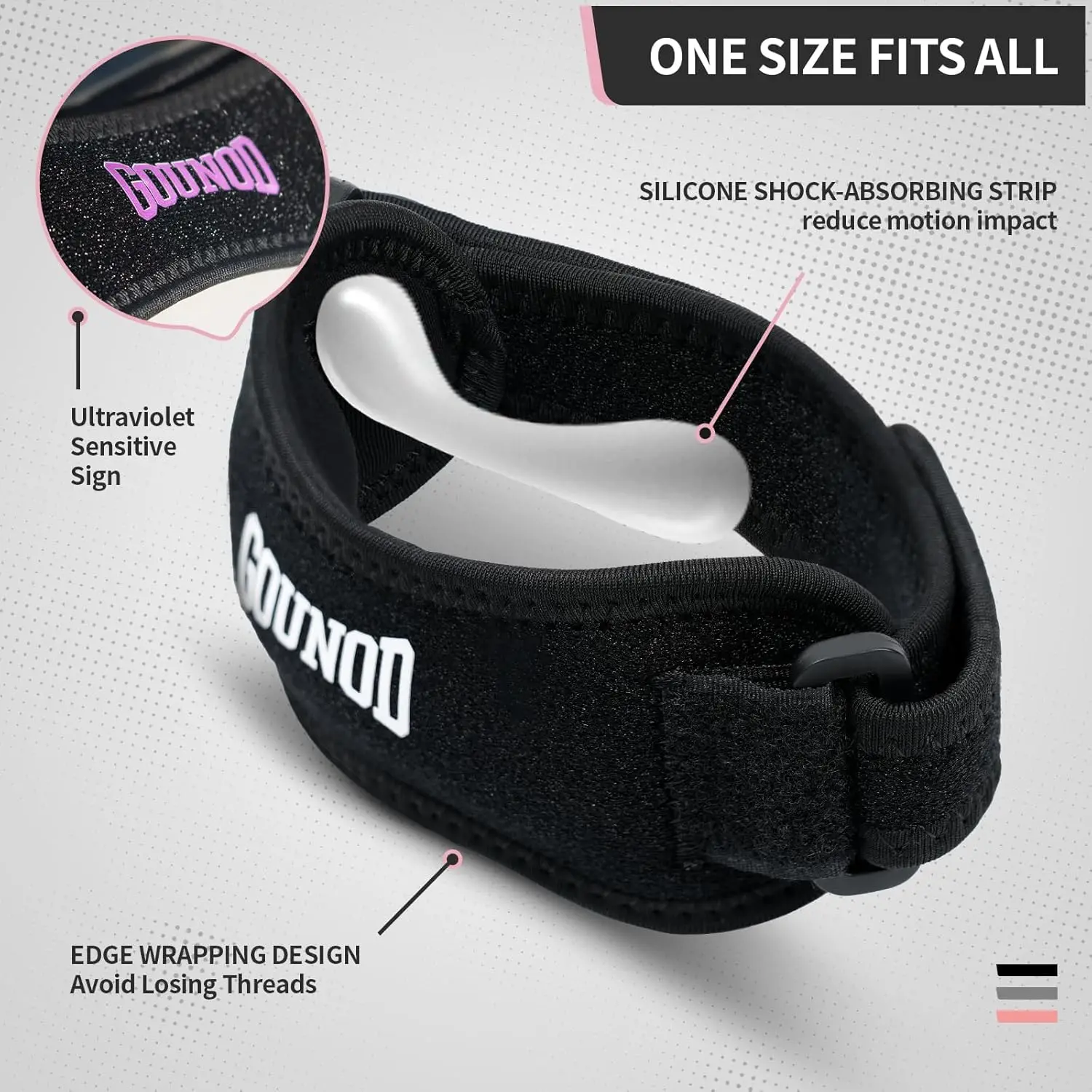 2PC 1Pair GOUNOD Patella Knee Straps Adjustable Running Sports for Pain - close-up detail
