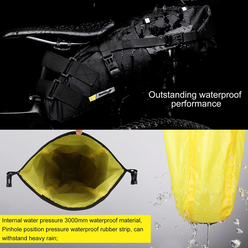 Rhinowalk Waterproof Bike Saddle Bag – 10L/13L Foldable Rear Tail Pack - in use