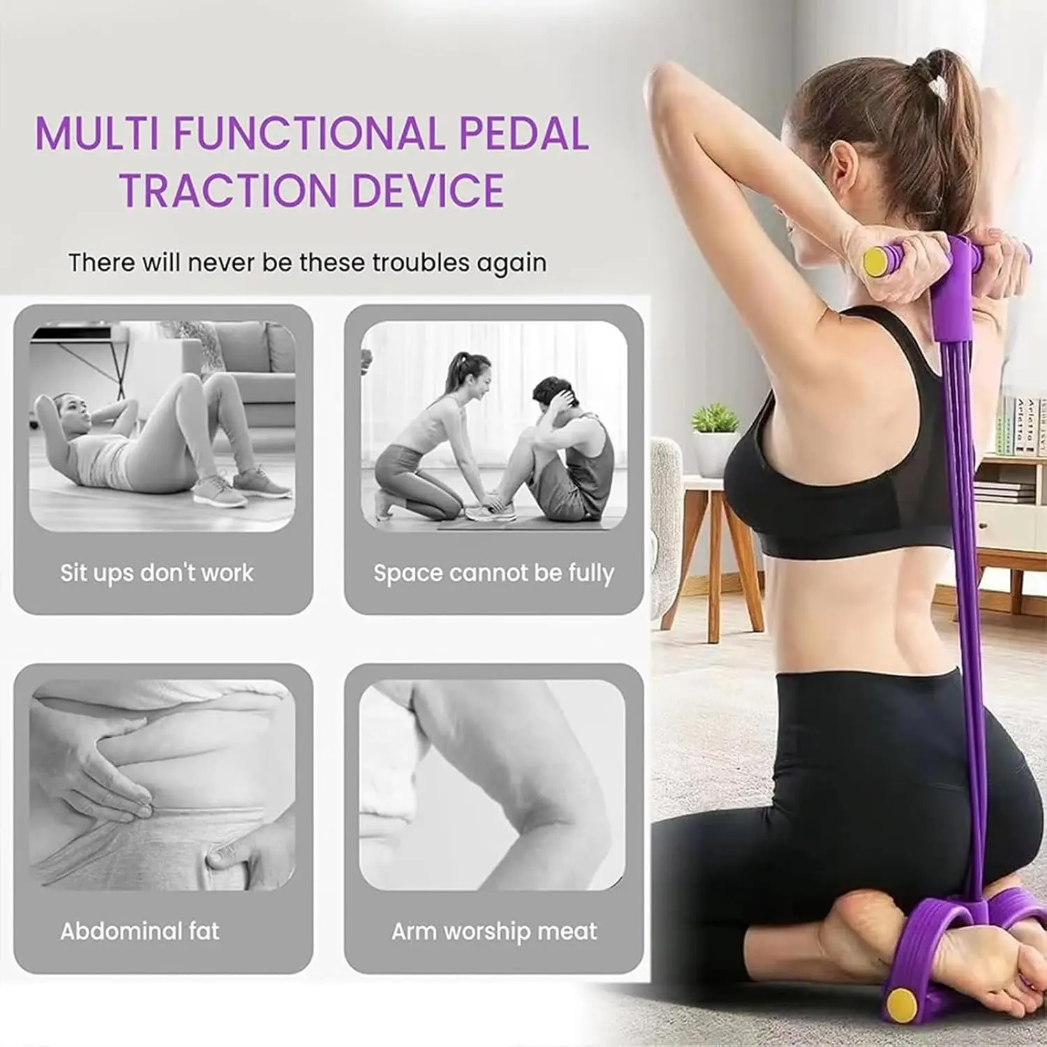 Pedal Resistance Band – Seated Elastic Pull Rope for Stretching, Core & Home Rehab - alternate view