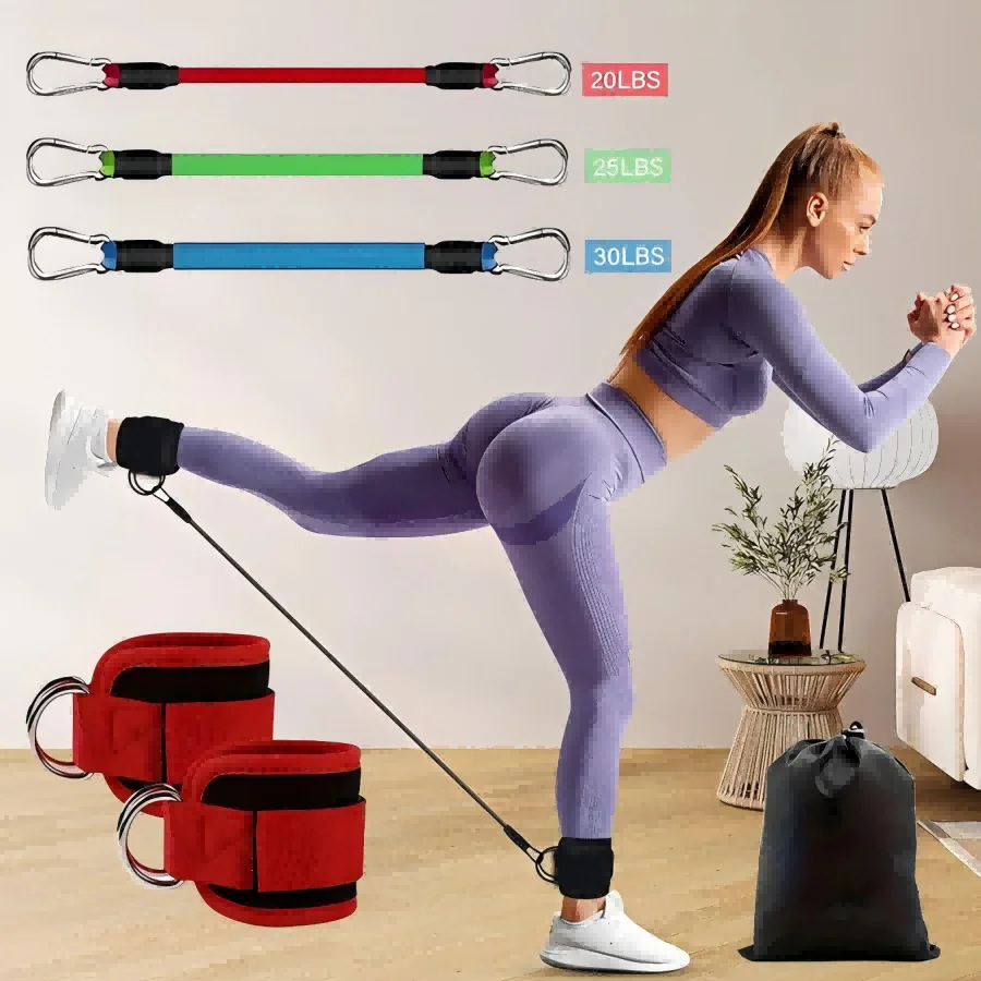Ankle Resistance Band Set – 5 Bands with Adjustable Cuffs & Carry Bag - close-up detail