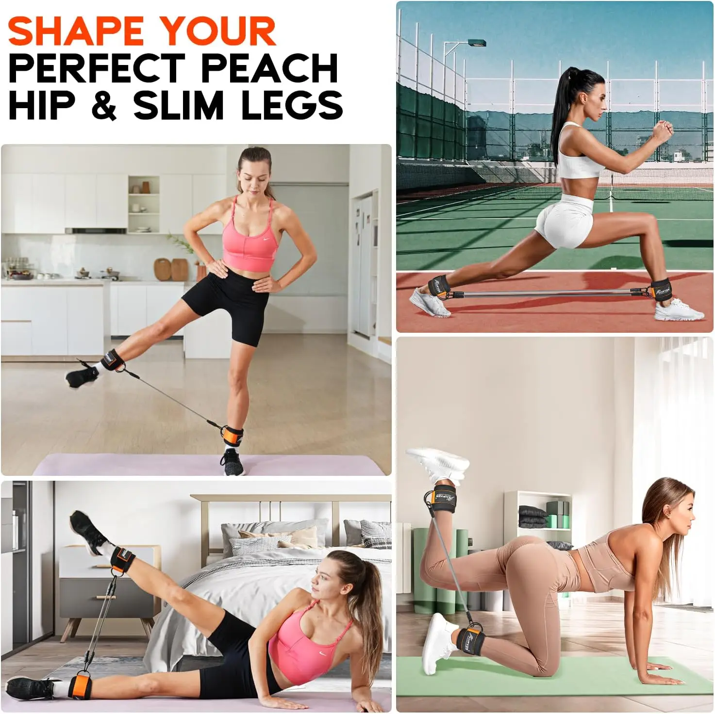 Ankle Resistance Band Set – 5 Bands with Adjustable Cuffs & Carry Bag - size and dimensions