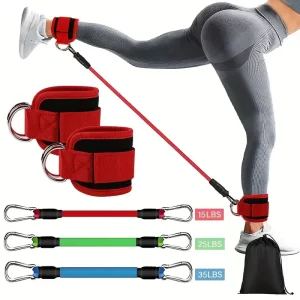 Ankle Resistance Band Set – 5 Bands with Adjustable Cuffs & Carry Bag