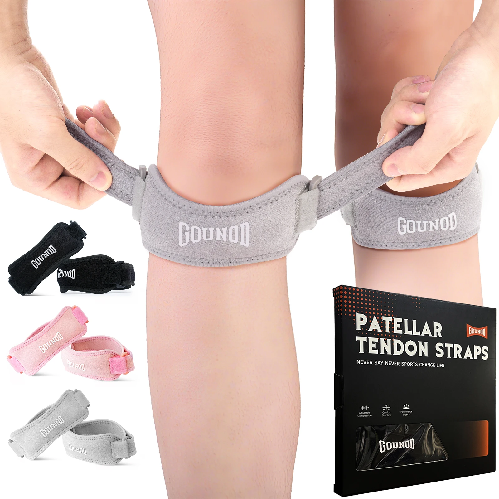 2PC 1Pair GOUNOD Patella Knee Straps Adjustable Running Sports for Pain - detail view