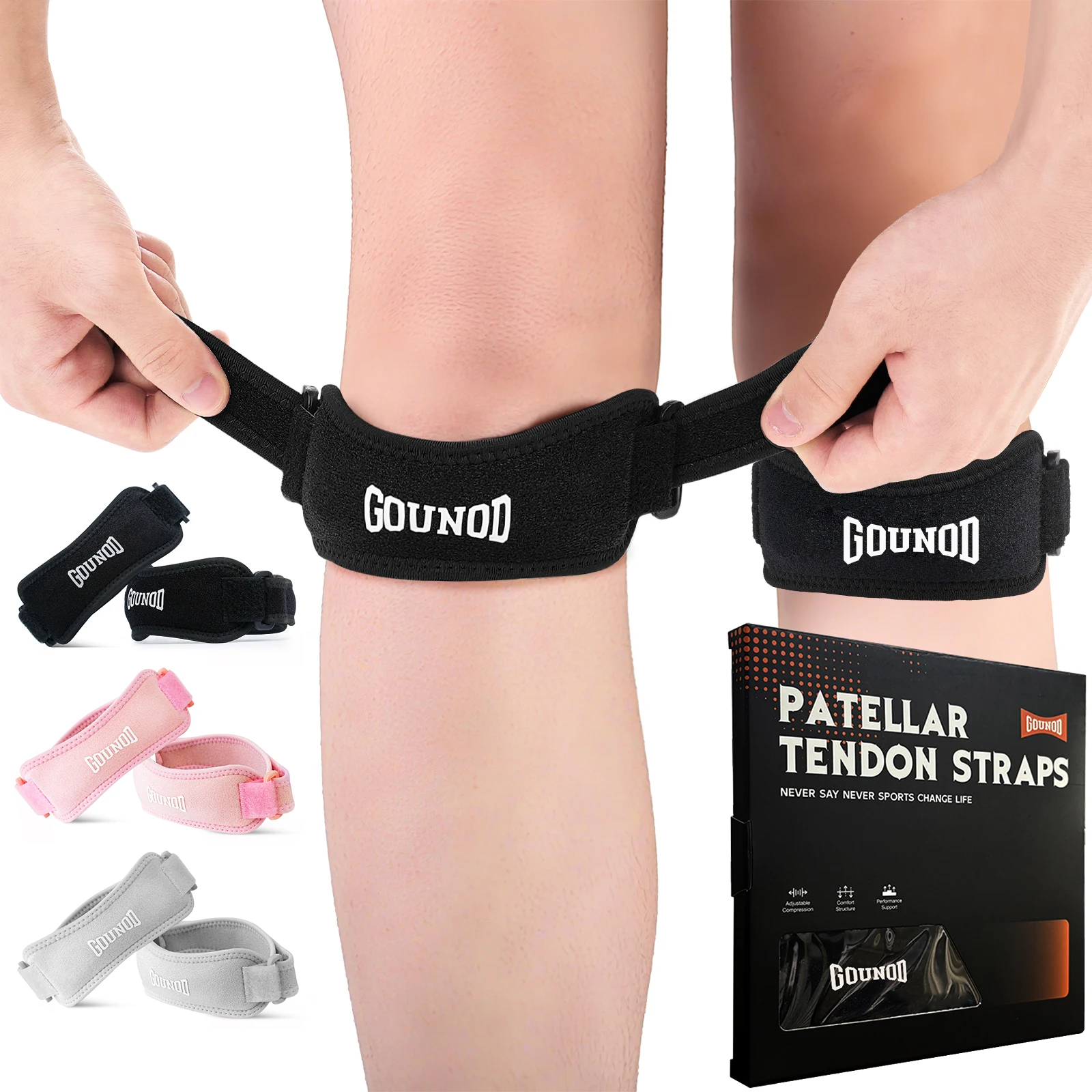 2PC 1Pair GOUNOD Patella Knee Straps Adjustable Running Sports for Pain - color options