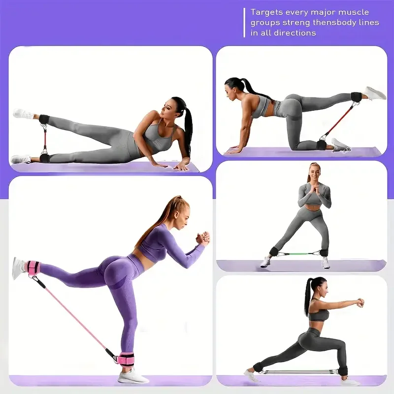Ankle Resistance Band Set – 5 Bands with Adjustable Cuffs & Carry Bag - in use