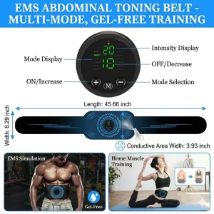 EMS Abdominal Toning Belt – Wireless Abs Muscle Stimulator, Gel-Free