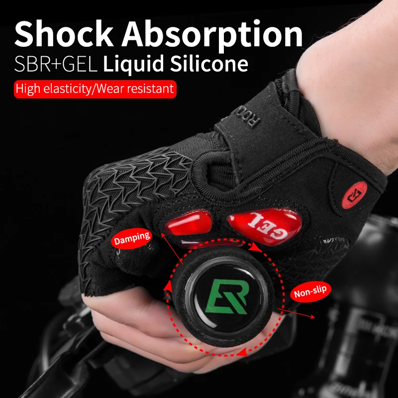 ROCKBROS Half-Finger Cycling Gloves - Gel Padded, Anti-Slip Bike Grip - size and dimensions