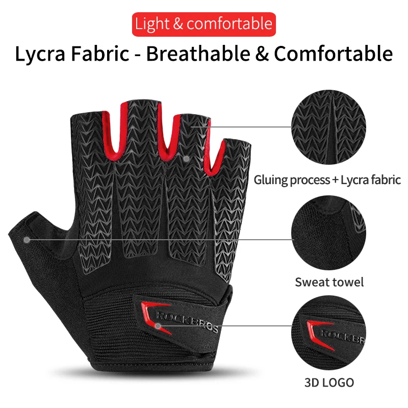 ROCKBROS Half-Finger Cycling Gloves - Gel Padded, Anti-Slip Bike Grip - alternate view