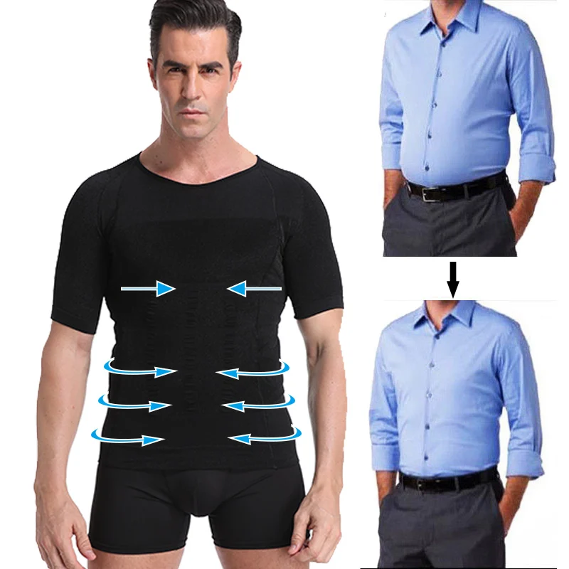 Men's Compression Body Shaper Tee – Posture Cue & Core Support Undershirt - in use