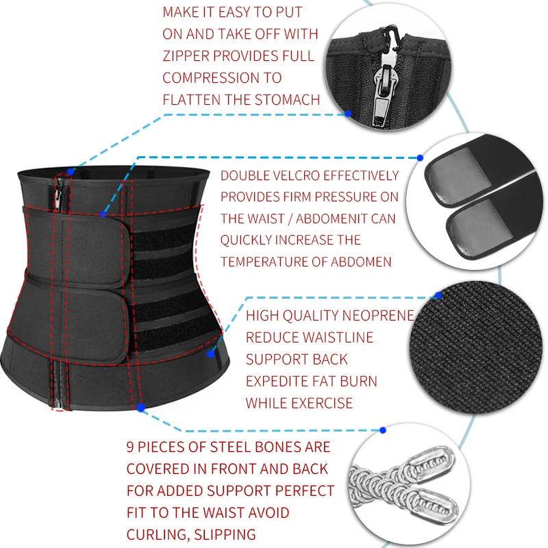 Neoprene Waist Trainer Sweat Belt – Core Compression & Workout Support - size and dimensions