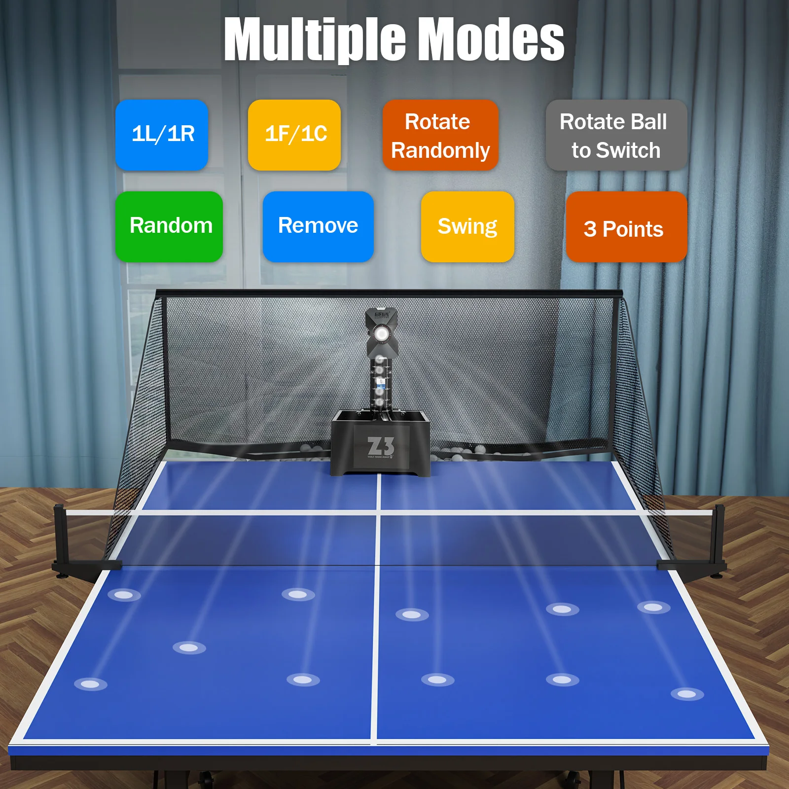 Table Tennis Robot & Ball Machine – 10-Mode Ping Pong Trainer with Net & 100 Balls - in use