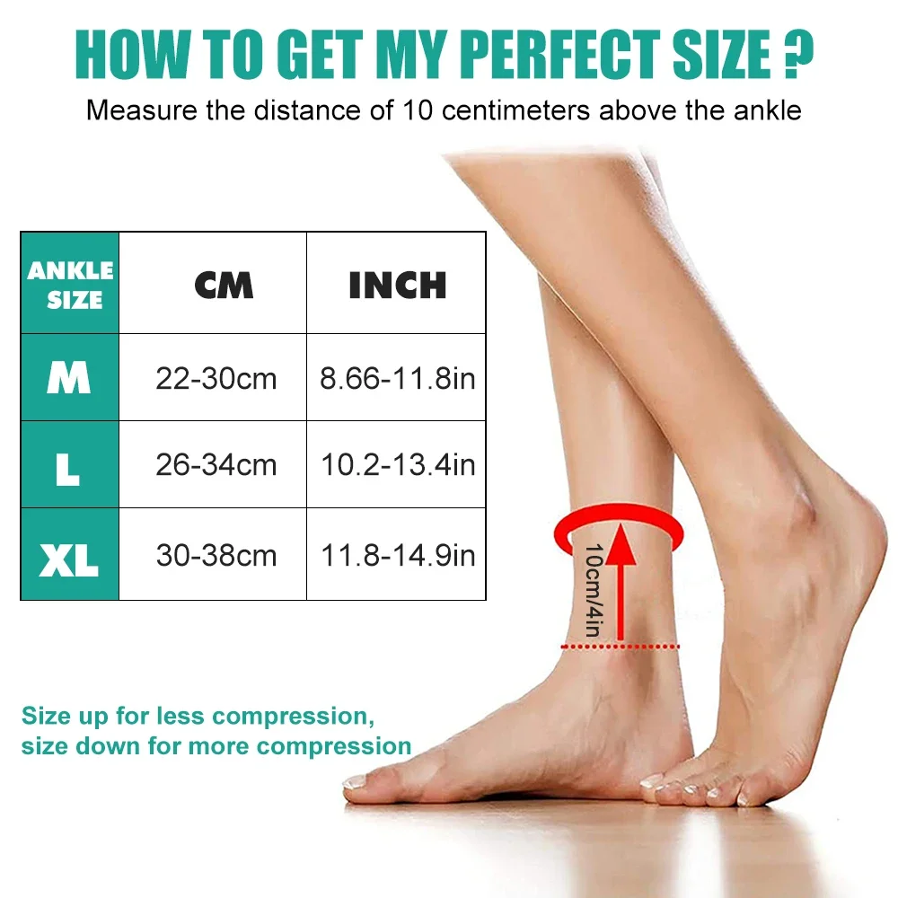 Adjustable Ankle Brace – Compression Sleeve with Stabilising Straps - in use