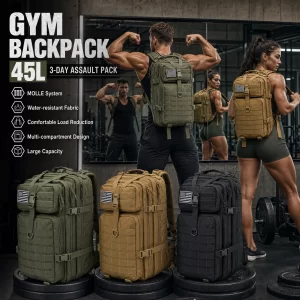 45L Tactical Gym Backpack – MOLLE Water-Resistant Training & Travel Rucksack
