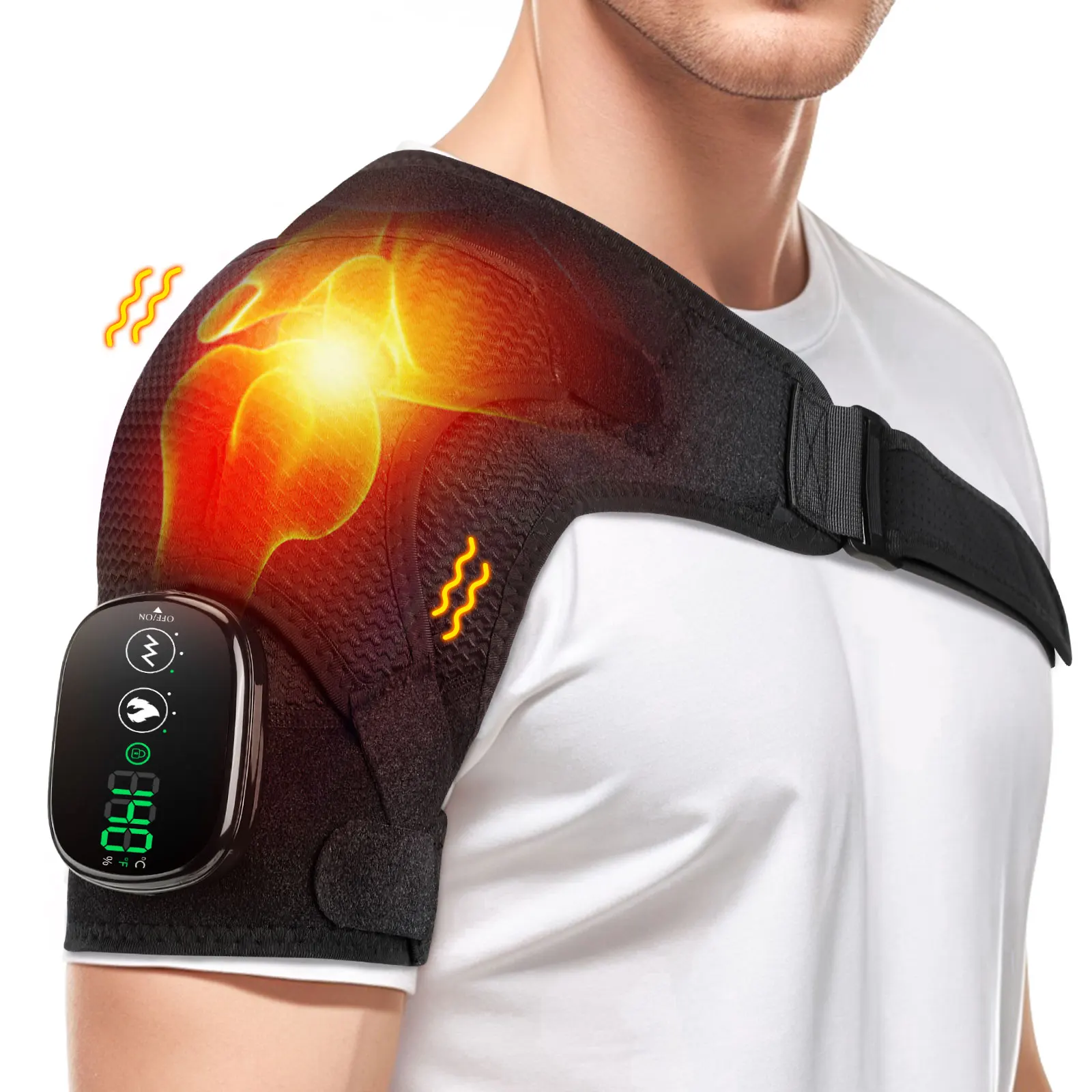 Heated Shoulder Brace with Vibration Massage – Adjustable Support Wrap - view 11