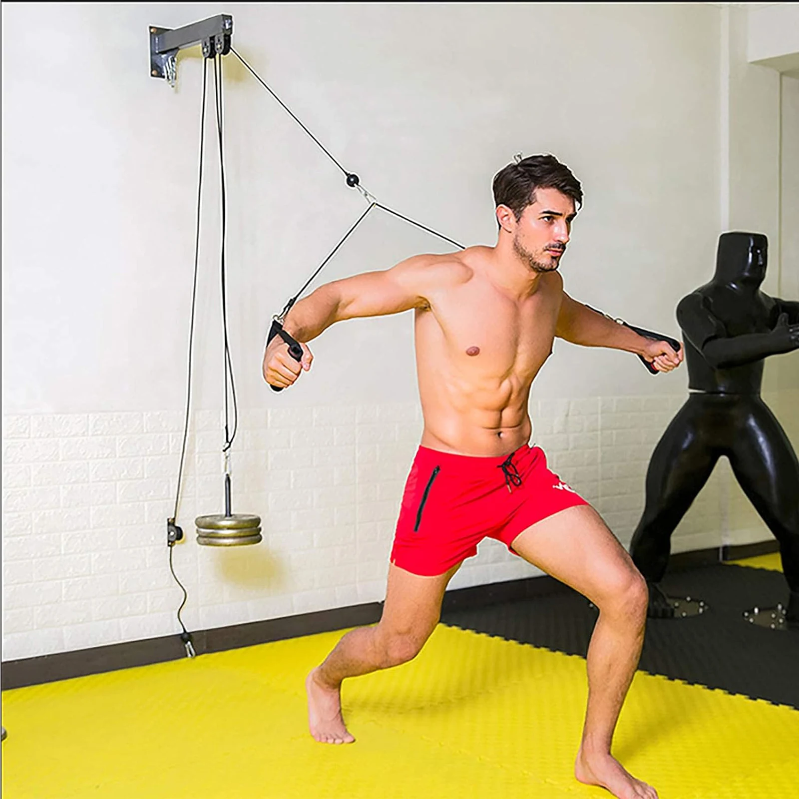 Wall Mounted LAT Pulldown Machines with Tricep Rope Resistance Band Handles - size and dimensions
