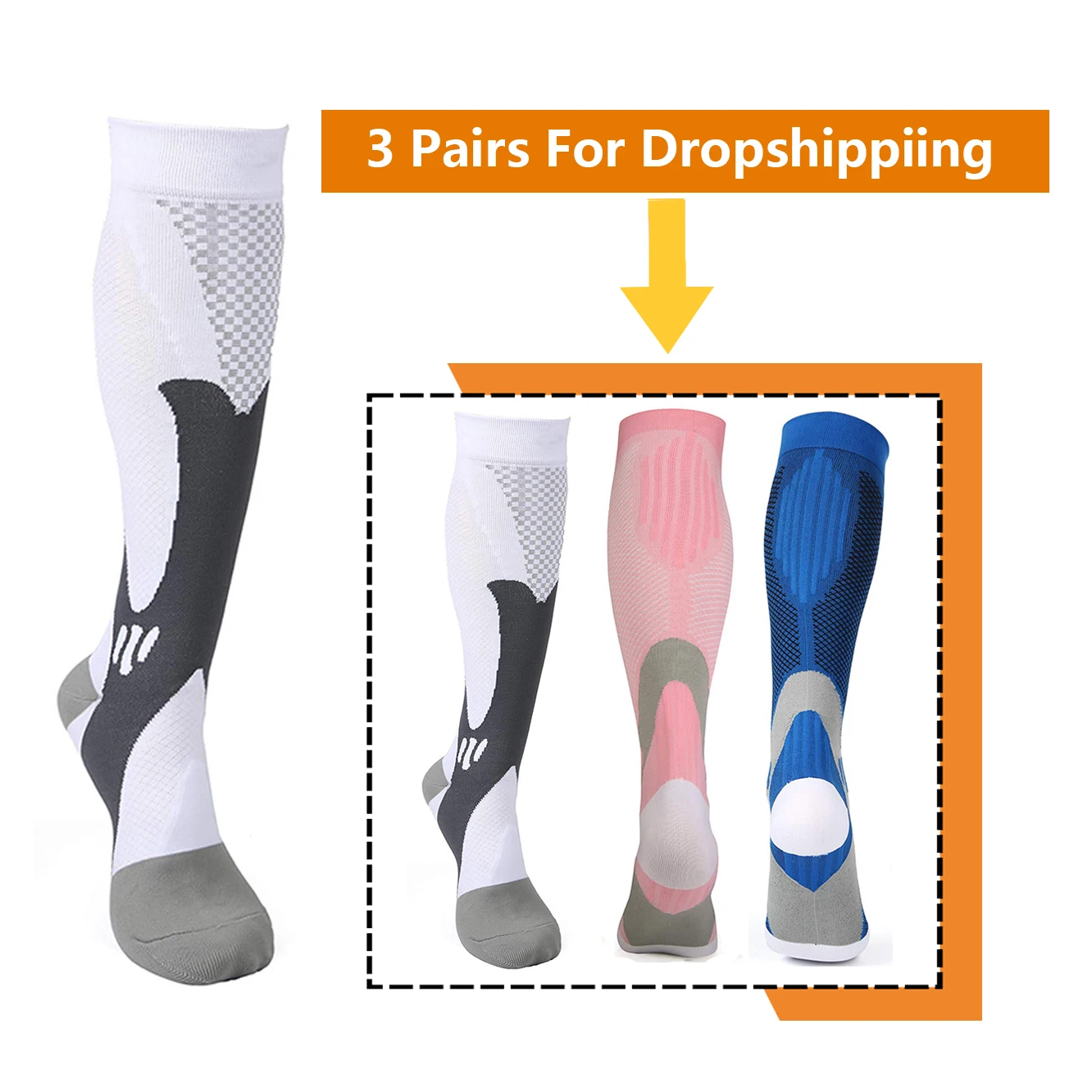 20-30 mmHg Compression Socks – 3 Pairs, Graduated Athletic & Nursing - side view