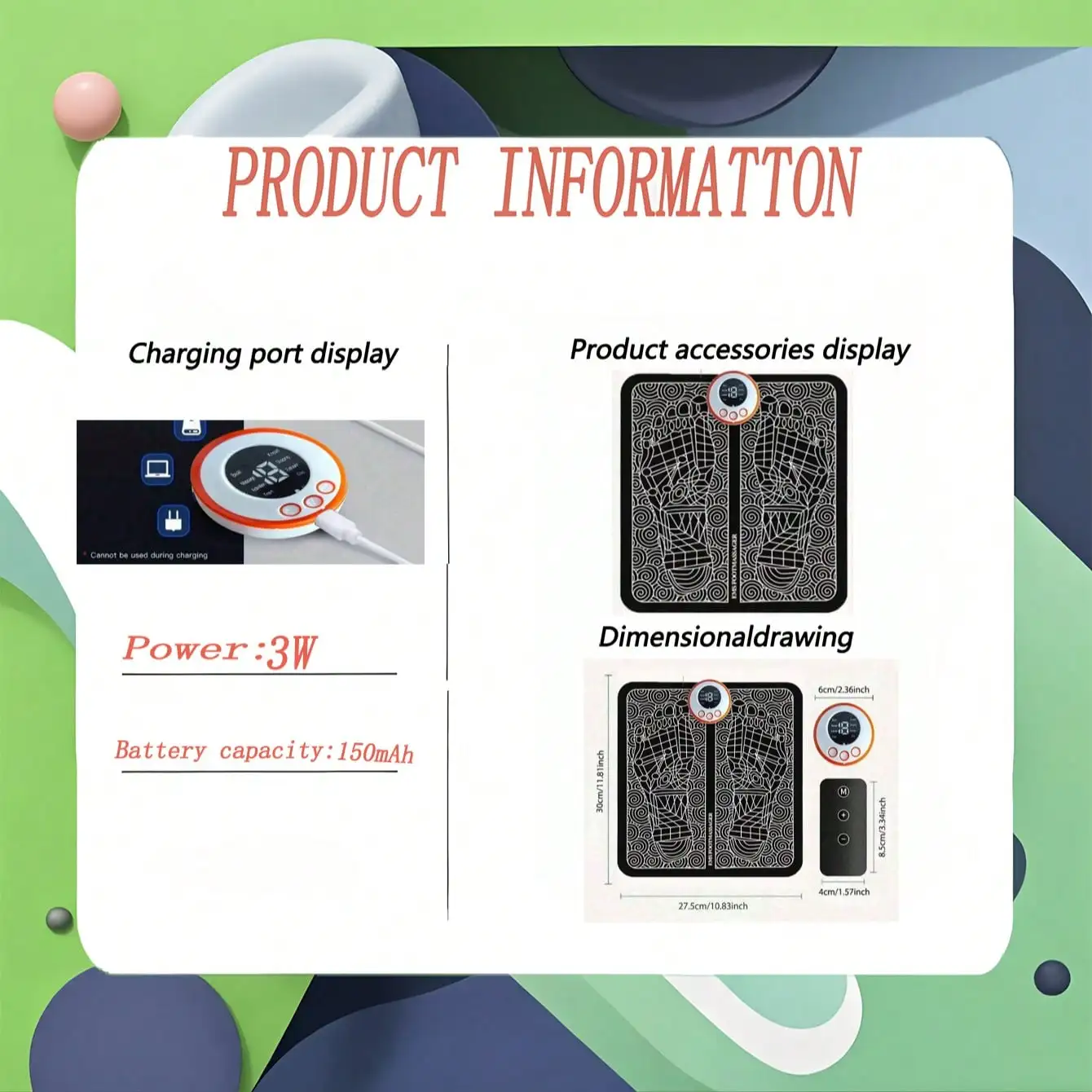 Electric EMS Foot Massage Mat – Acupoint Muscle Stimulation Pad for Tired Feet - close-up detail
