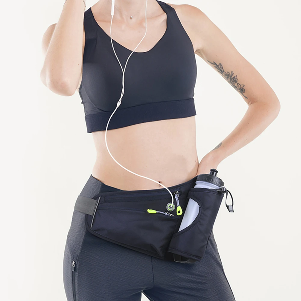 Running Waist Bag with Water Bottle Holder – Hydration Belt for Phone & Keys - in use
