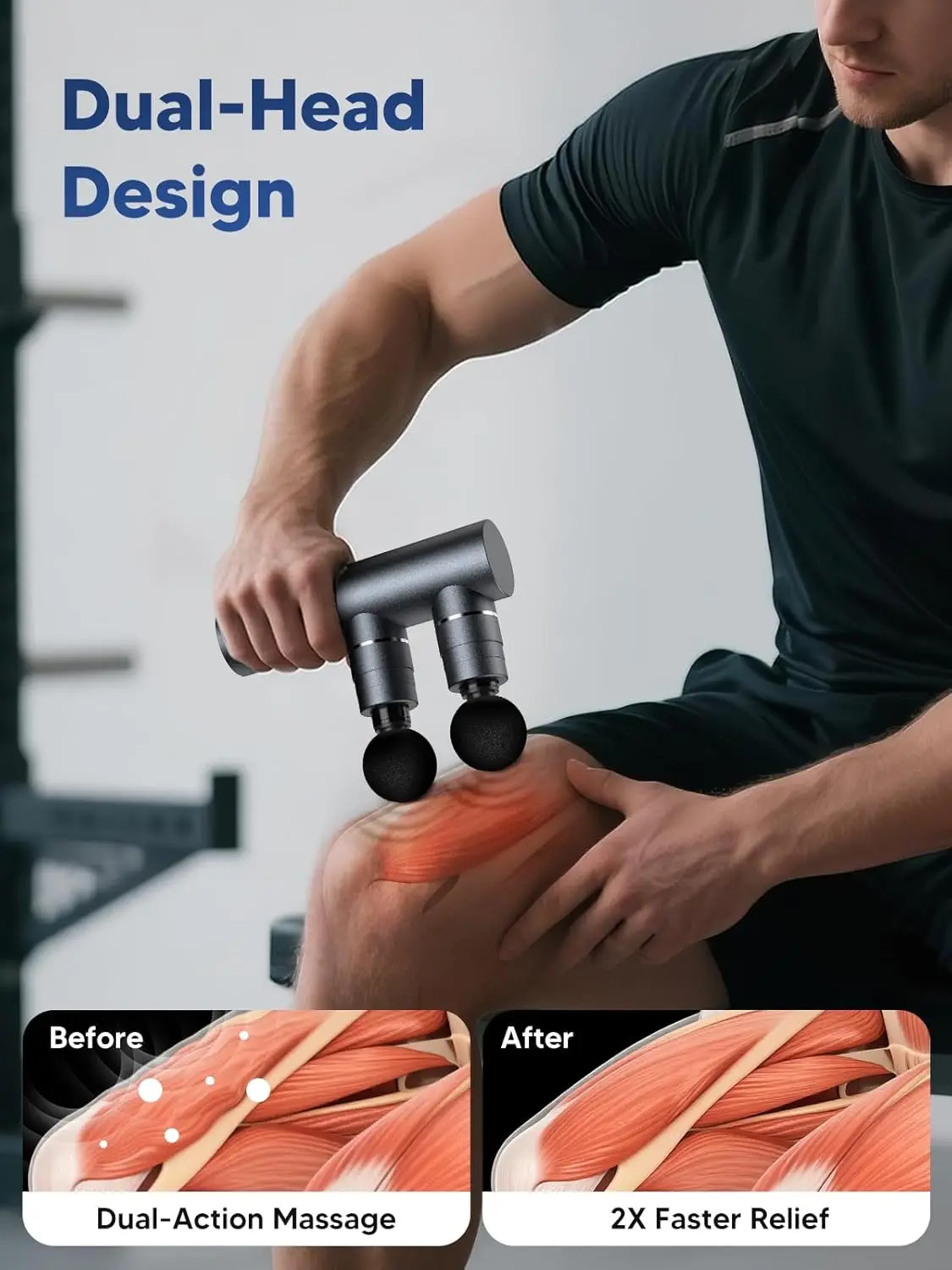 Dual-Head Massage Gun – Full-Metal Deep Tissue Percussion Massager - size and dimensions
