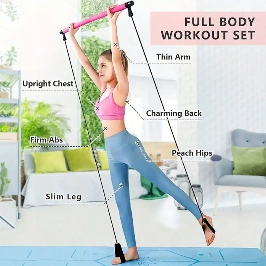 Pilates Bar Kit with Resistance Bands – Portable Home Pilates Set - size and dimensions