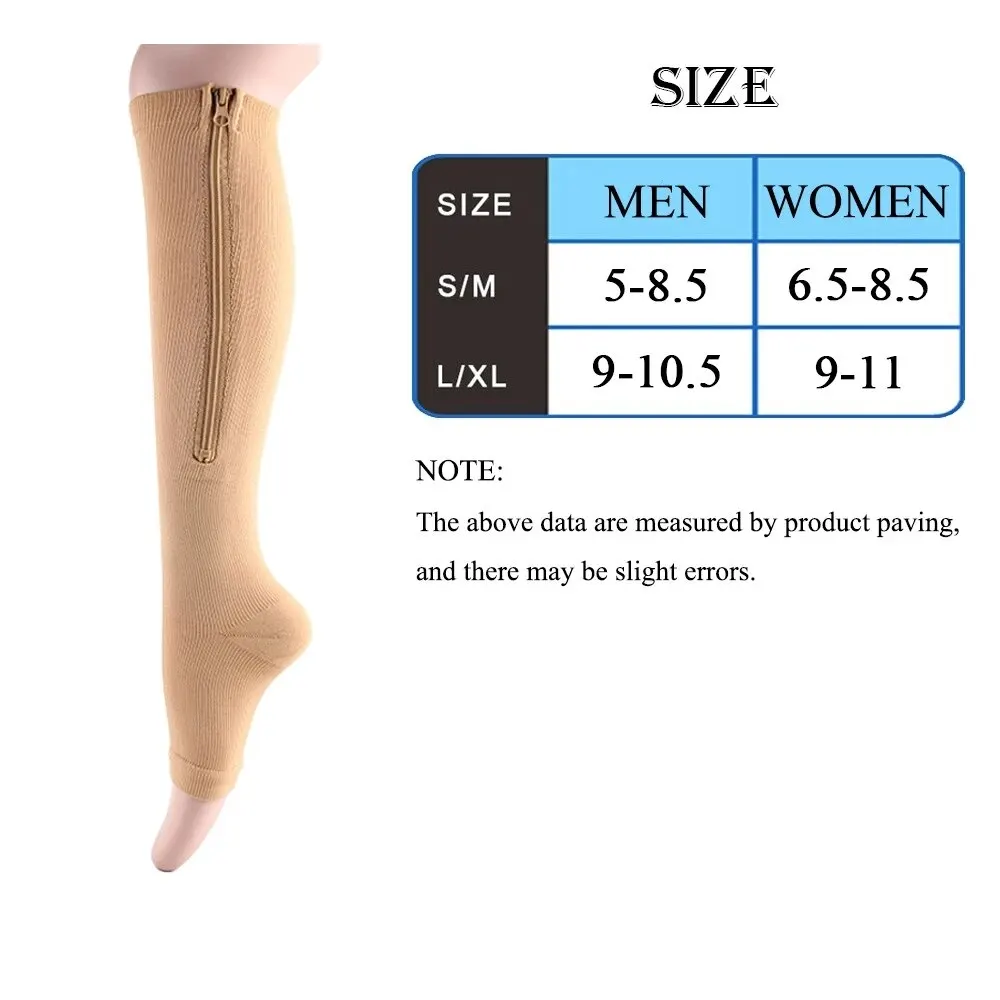 Zipper Compression Socks – Open Toe Graduated Support for Tired Legs - color options