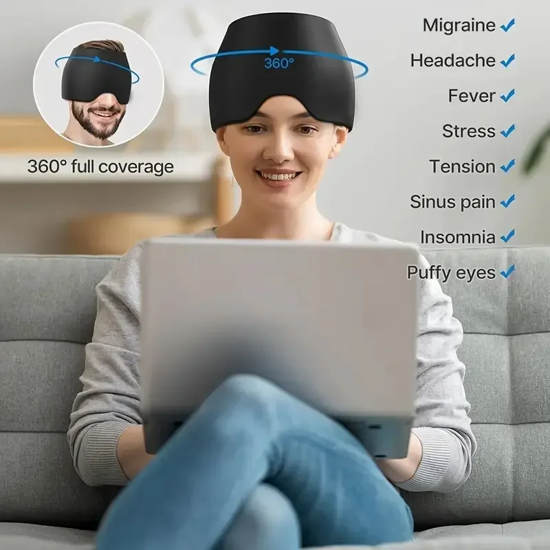 Cooling Migraine Relief Cap – Gel Cold Therapy Head Wrap & Eye Mask - size and dimensions