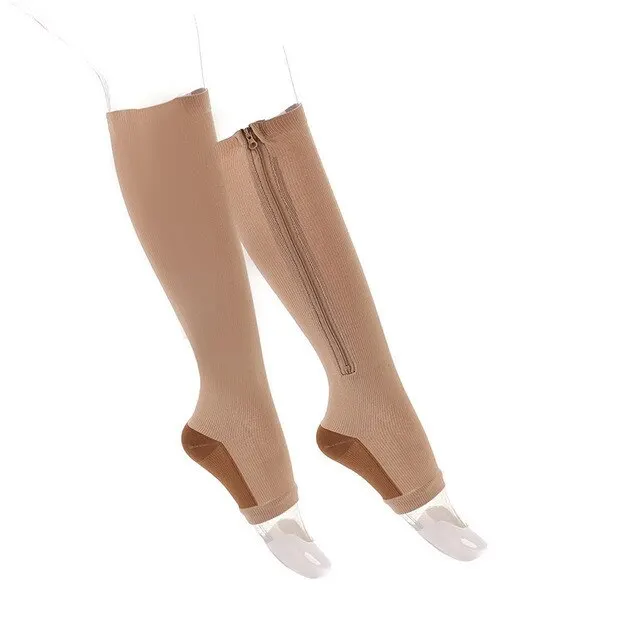 Zipper Compression Socks – Open Toe Graduated Support for Tired Legs - side view