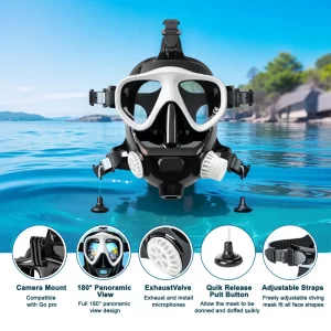 Full-Face Snorkel Mask – 180° Panoramic View, Silicone Seal, Dry-Top Snorkel