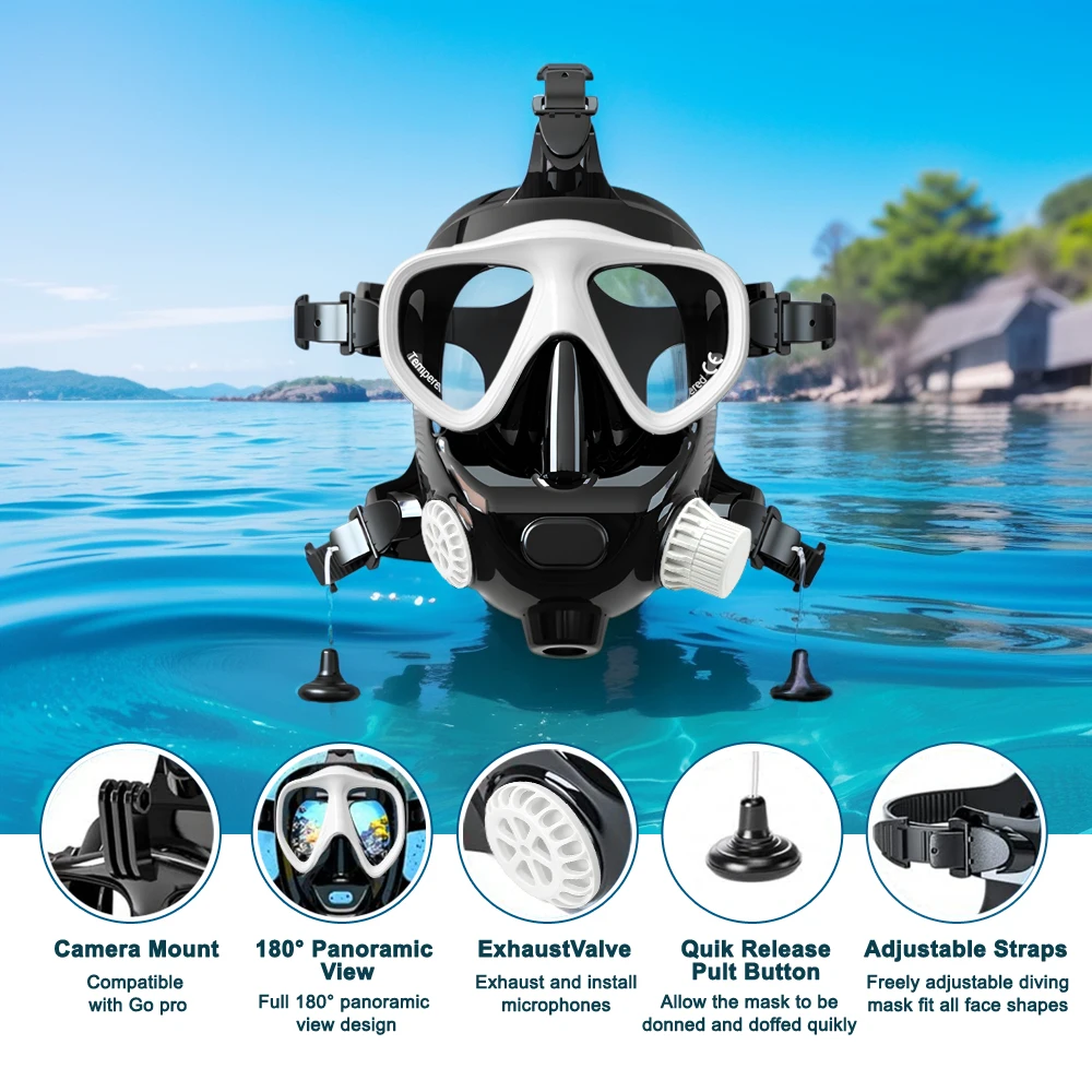 Full-Face Snorkel Mask – 180° Panoramic View, Silicone Seal, Dry-Top Snorkel
