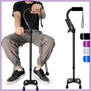 Quad Walking Cane – Foldable 4-Prong Stick with Self-Standing Base