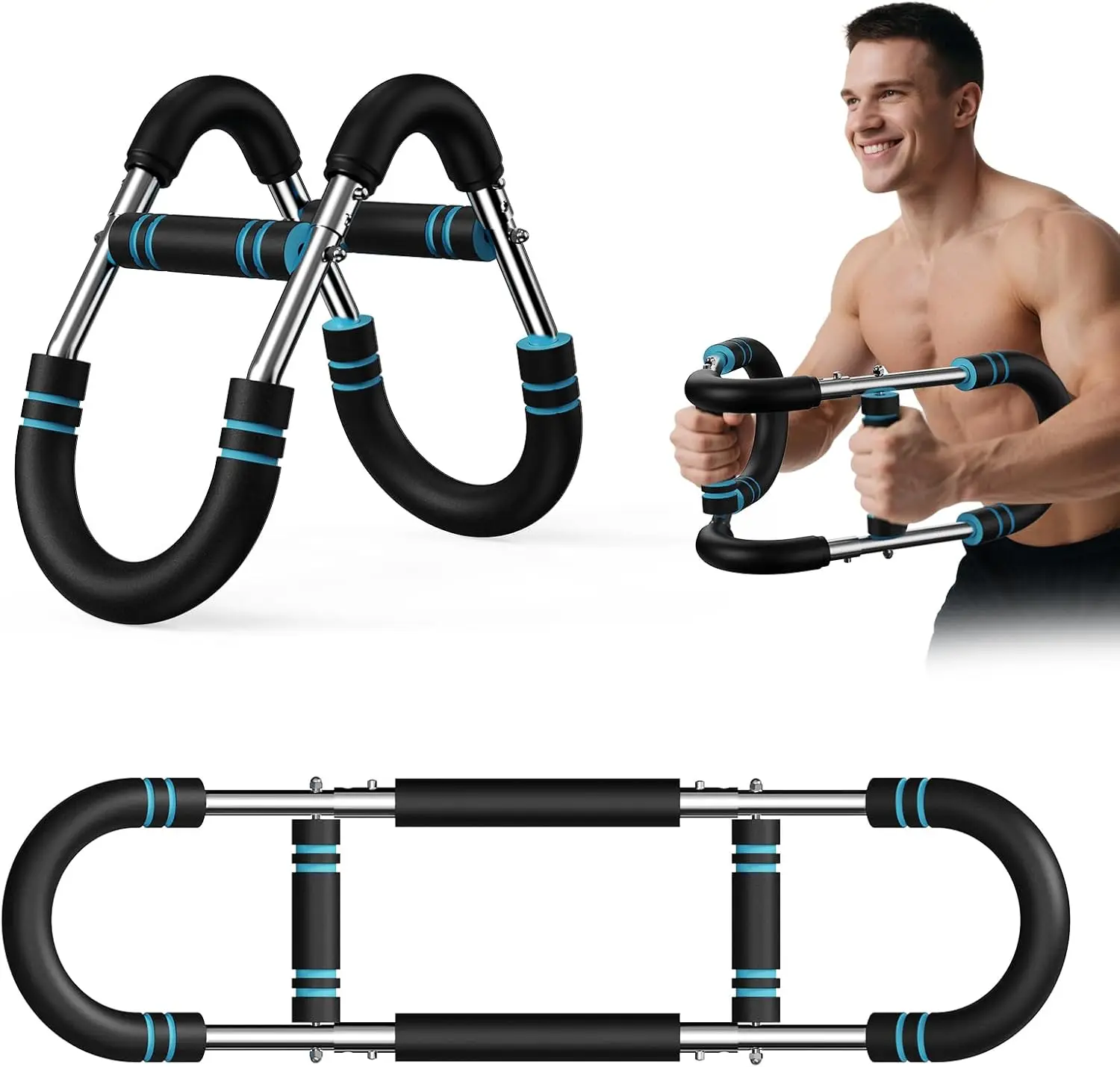 U-Shape Power Twister Arm Bar - 60-100lb Adjustable Chest & Grip Trainer - packaging
