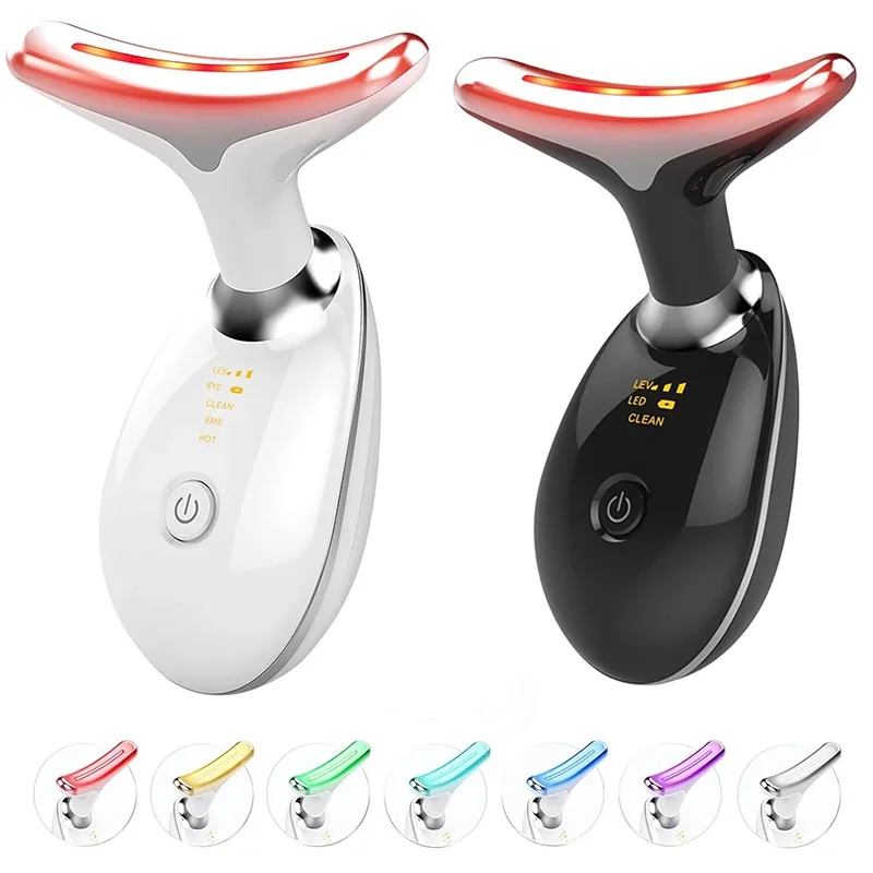LED Face & Neck Massager – 7-Colour Light Therapy & Vibration Skincare Device