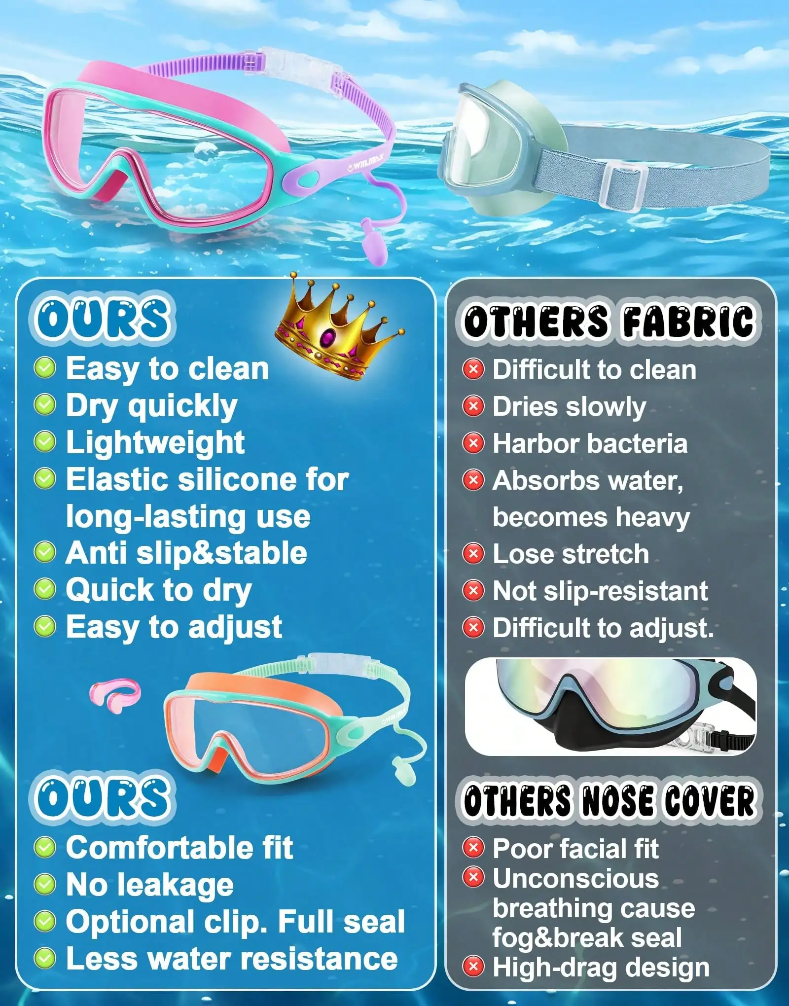 Anti-Fog Swimming Goggles 2-Pack – Leak-Proof UV Lenses for Pool & Open Water - color options