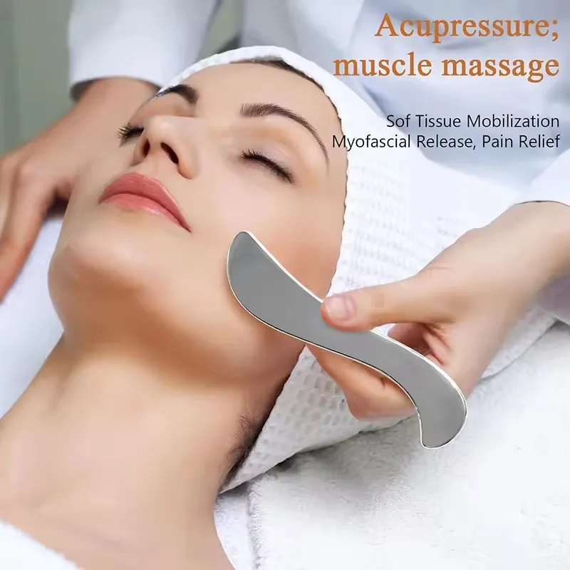 Stainless Steel Gua Sha Scraper – IASTM Fascia Tool for Back, Arms & Legs - in use