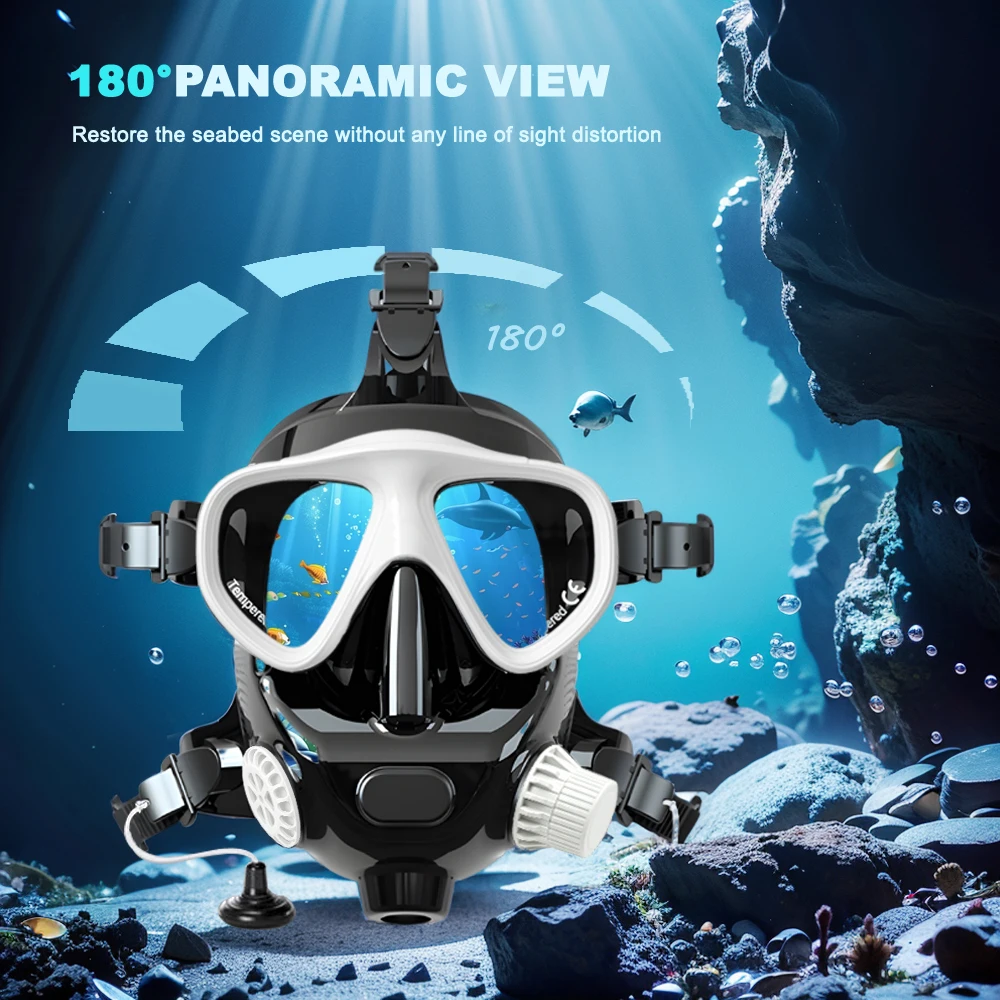 Full-Face Snorkel Mask – 180° Panoramic View, Silicone Seal, Dry-Top Snorkel - close-up detail