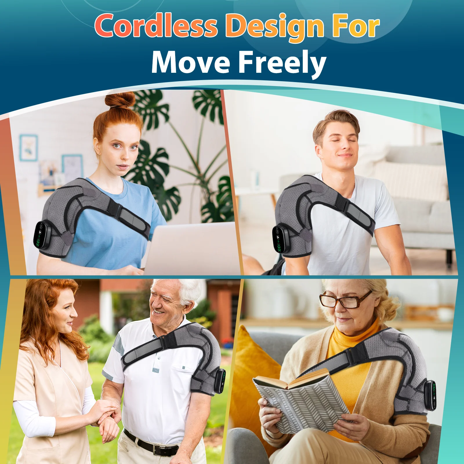 Heated Shoulder Brace with Vibration Massage – Adjustable Support Wrap - size and dimensions