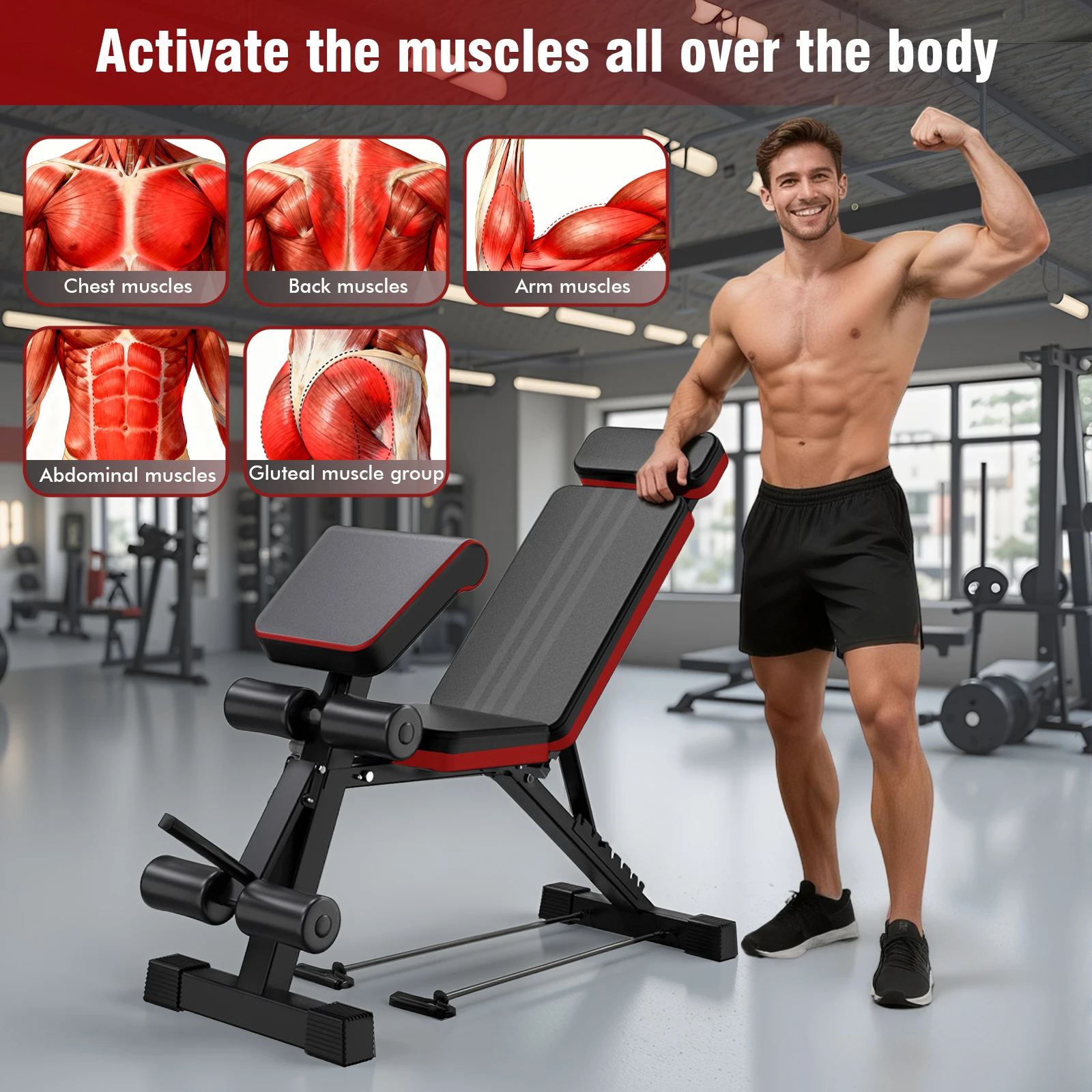 Foldable Adjustable Weight Bench – 7 Incline Levels, Leg Extension & Headrest - close-up detail