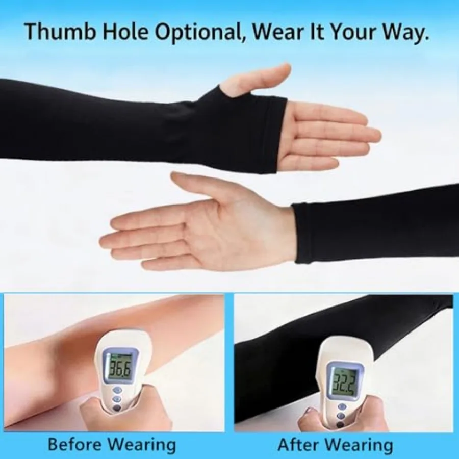 UV Protection Cooling Arm Sleeves with Thumb Holes – Compression Sun Cover - in use
