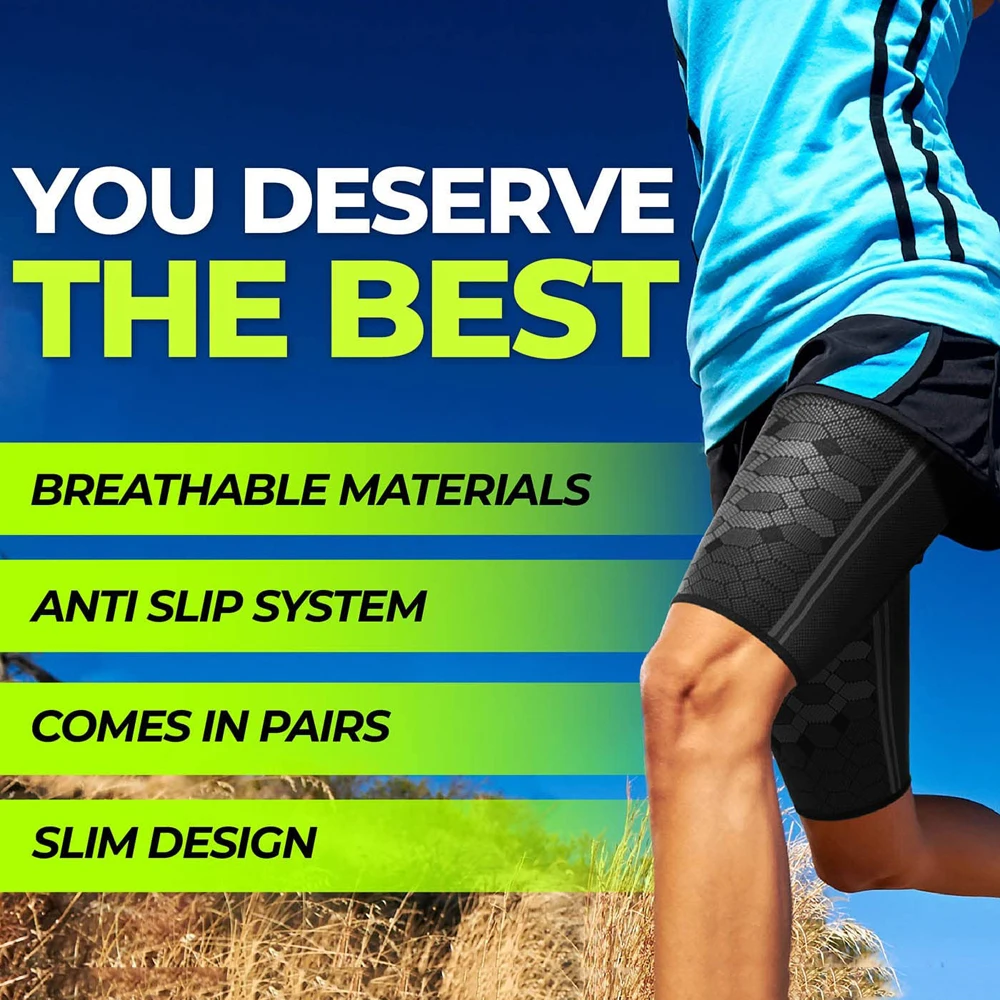 Thigh Compression Sleeves (Pair) – Quad & Hamstring Support for Running - alternate view