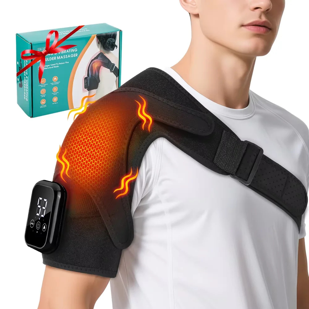 Heated Shoulder Brace with Vibration Massage – Adjustable Support Wrap - side view