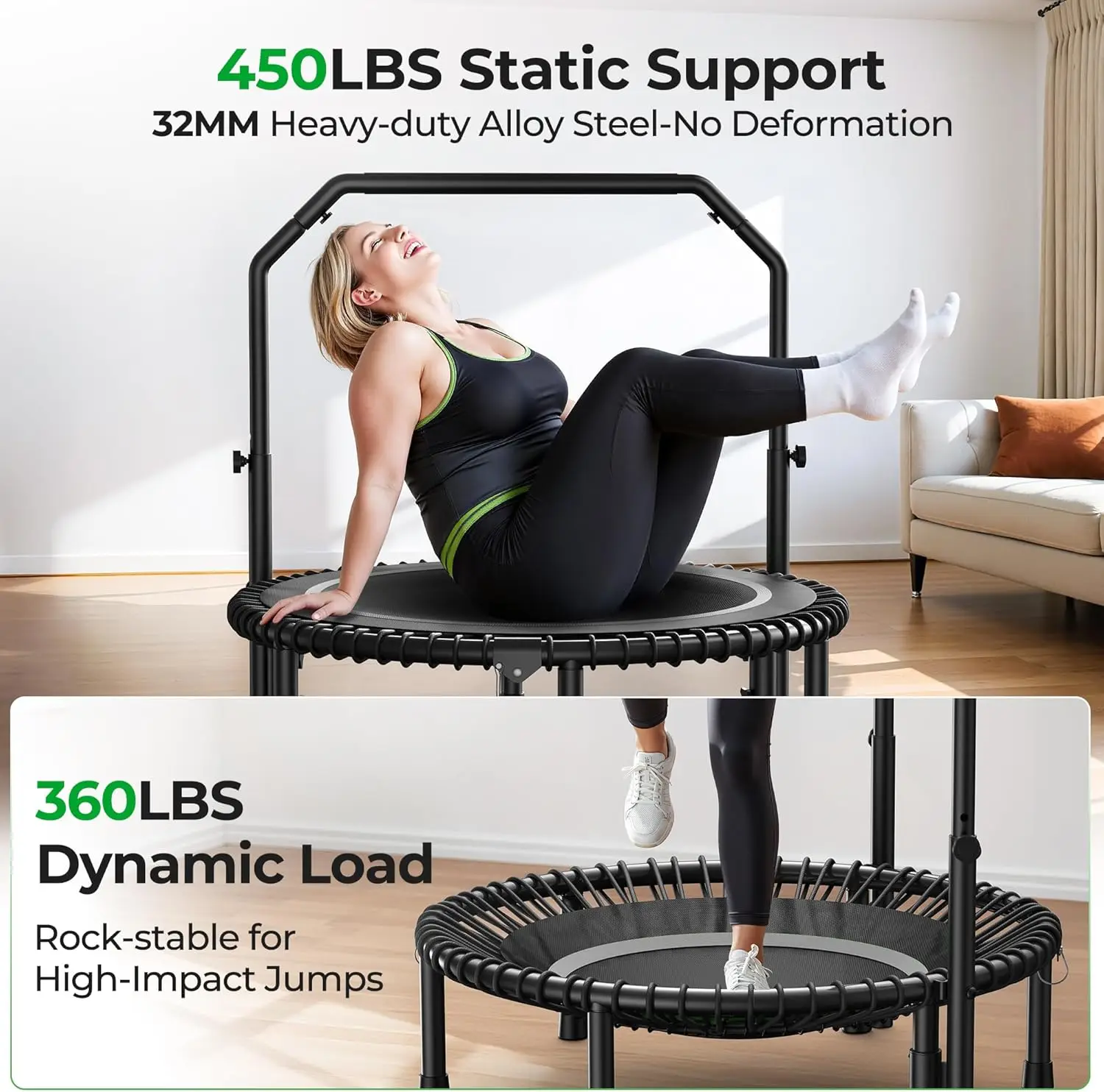 BCAN 40in Mini Rebounder Trampoline – Bungee Fitness Trampoline, 450lb - alternate view