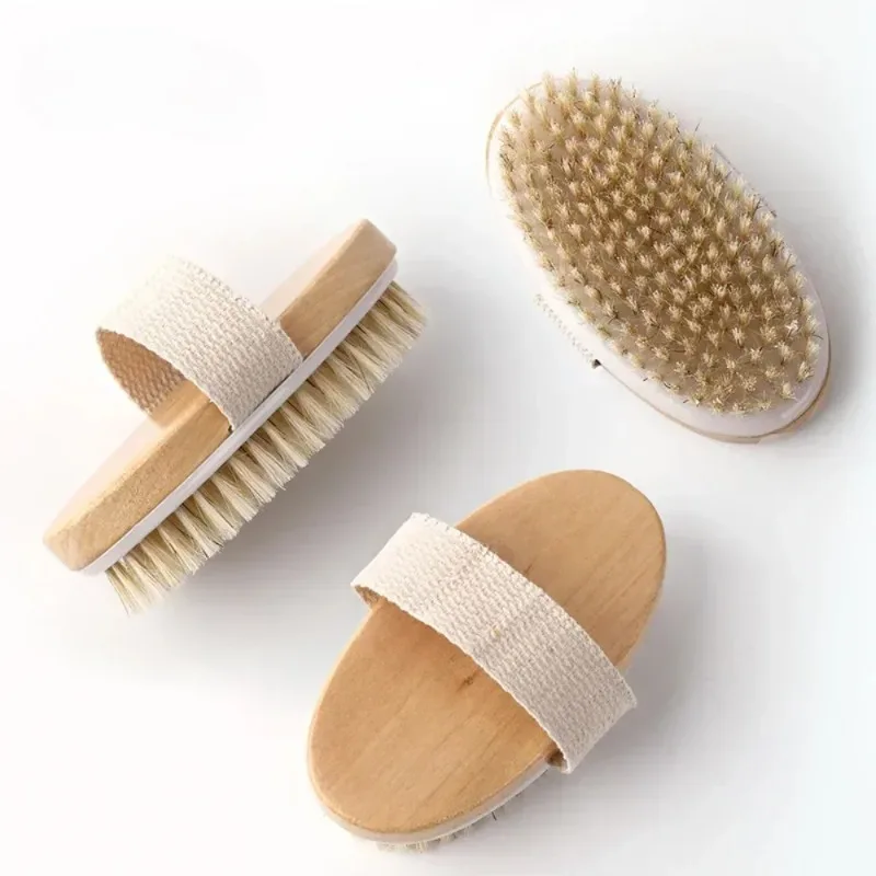 Natural Bristle Dry Body Brush – Wooden Exfoliating Massage Brush - close-up detail
