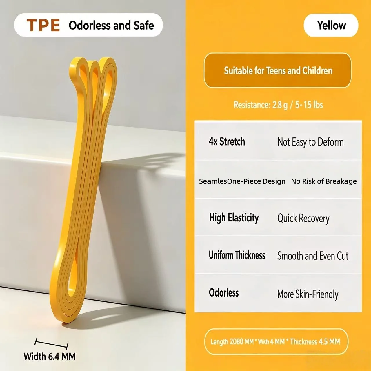 TPE Resistance Bands – 6 Strength Levels for Pull-Up Assist, Yoga & Rehab - side view