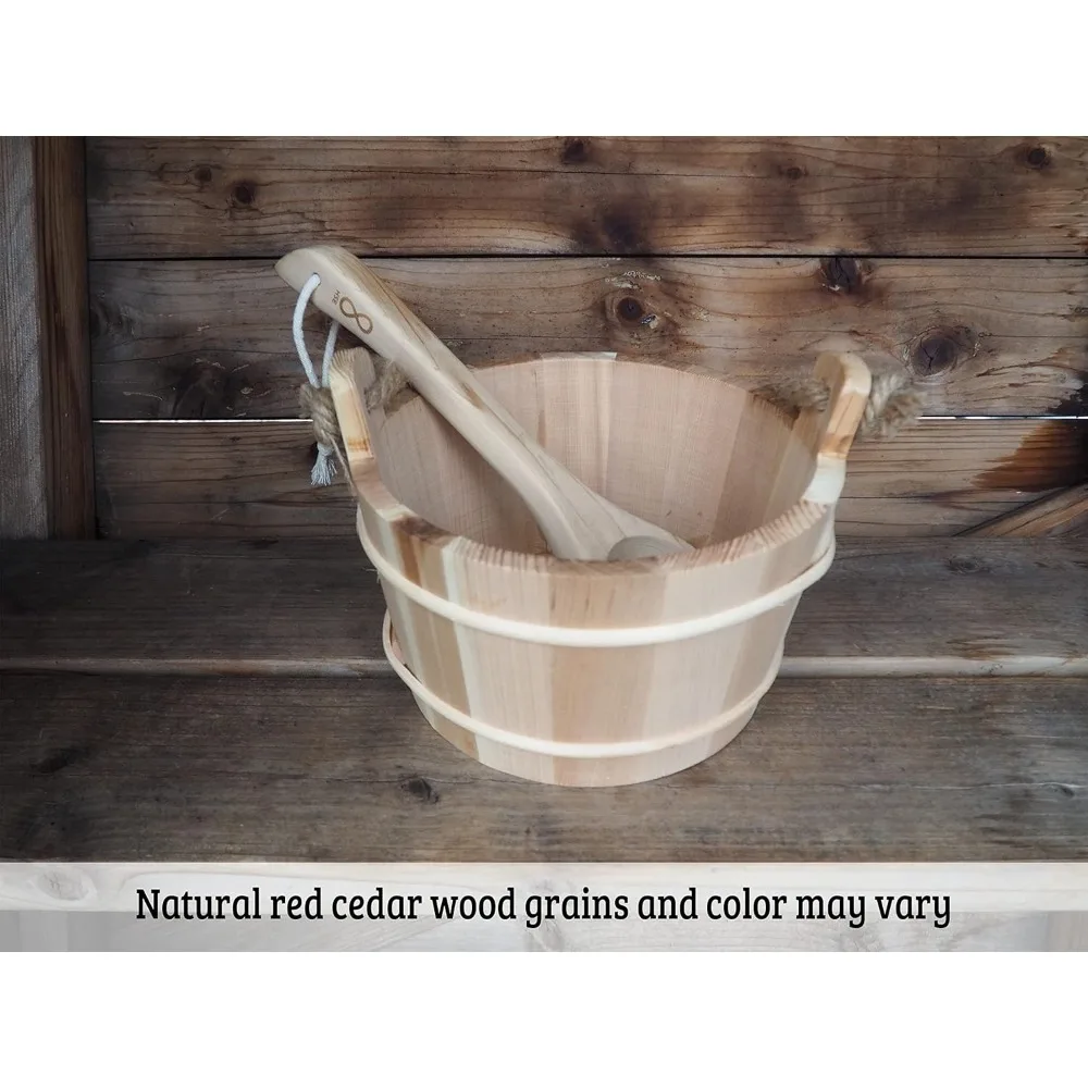 Red Cedar Sauna Bucket & Ladle Set – 4 Litre Traditional Steam Bath Pail - color options