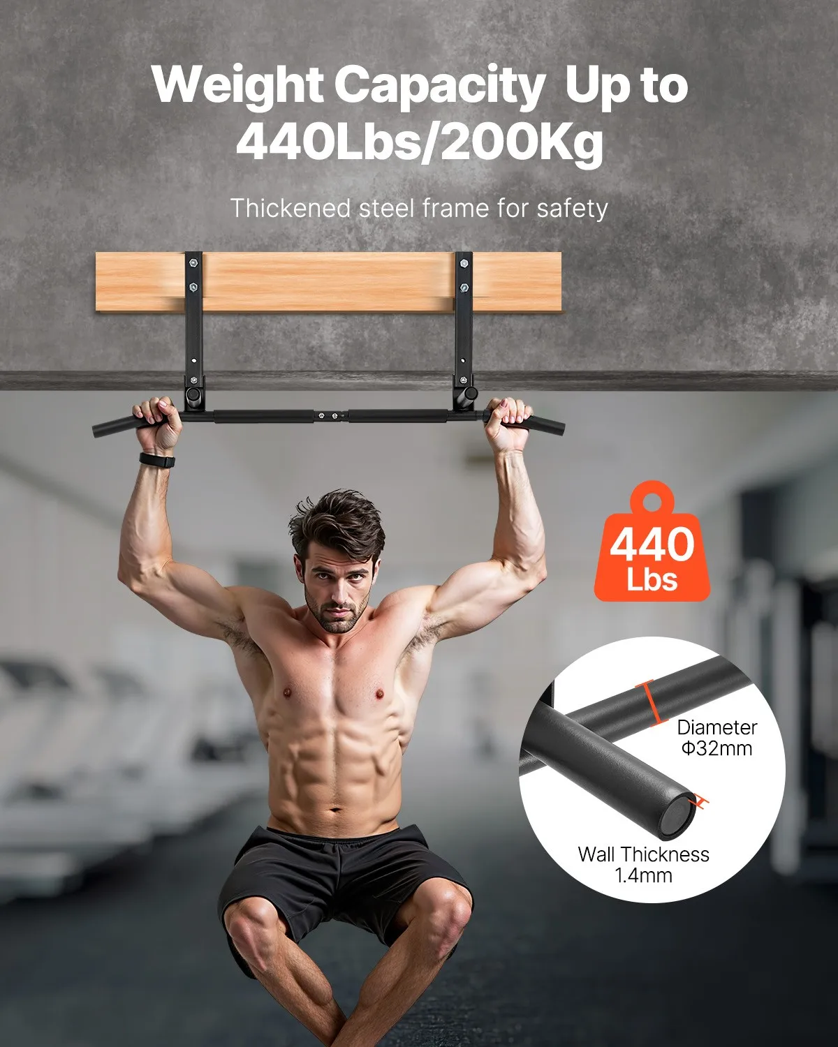 Joist Mount Pull-Up Bar – Ceiling Mounted Heavy Duty Chin-Up Bar - close-up detail