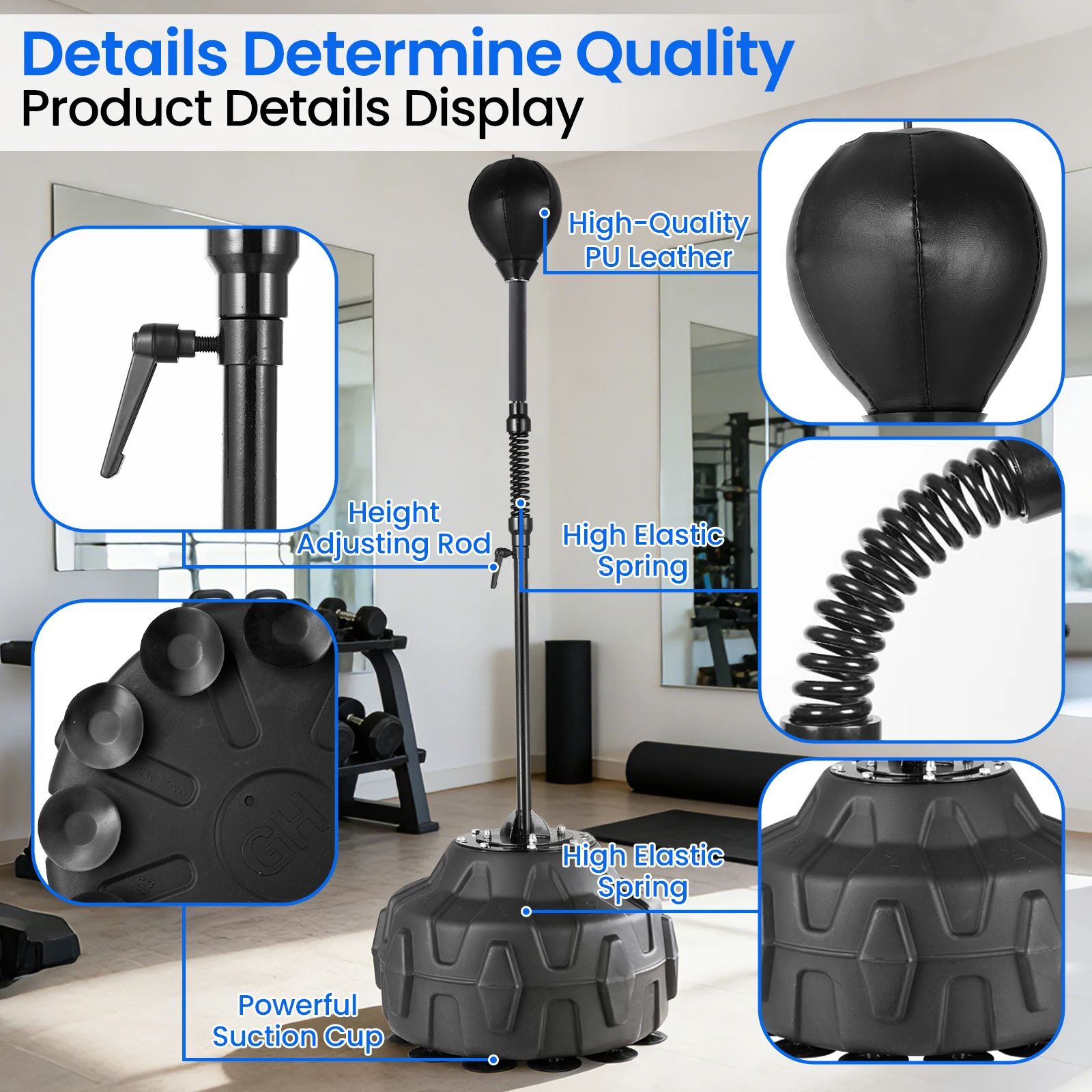 Reflex Boxing Punching Bag with Stand Height Adjustable Freestanding Speed Ball - size and dimensions