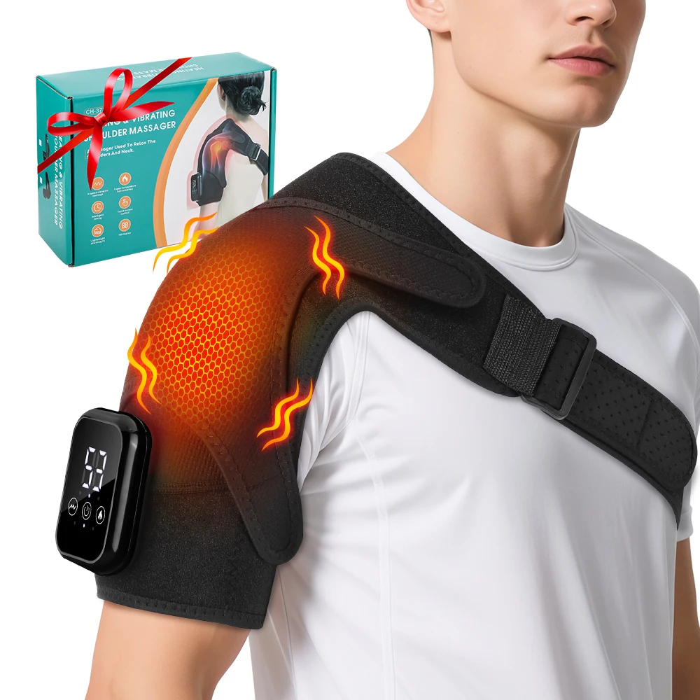 Heated Shoulder Brace with Vibration Massage – Hot Compress Wrap for Stiff Shoulders
