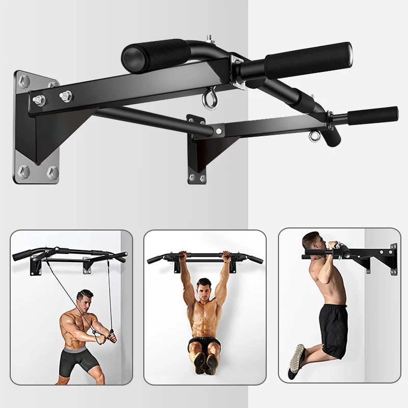Wall-Mounted Pull-Up Bar – Drill-In Chin-Up Bar, Black