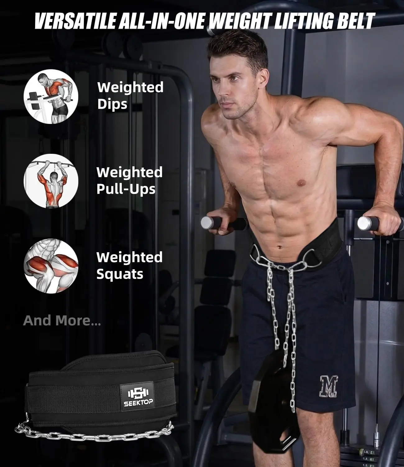 Weighted Dip Belt – Neoprene Waist Belt for Pull-Ups, Dips & Squats, 350lb Capacity - in use